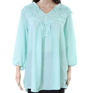 3/$15 Crochet Floral Neckline Boho Blue Blouse